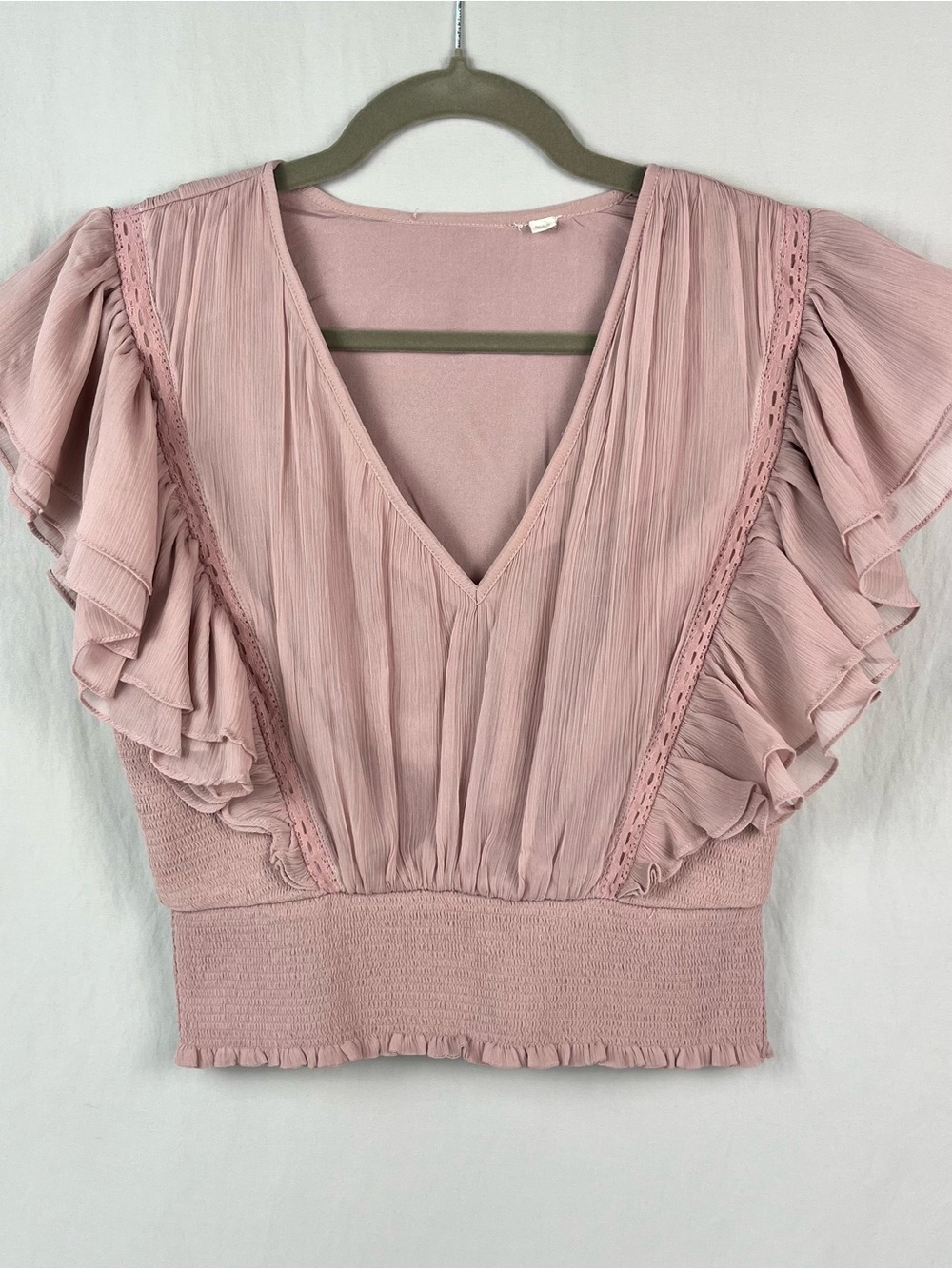 Anthropologie Dusty Rose V-Neck Flutter Sleeve Blouse Coquette Balletcore Girly